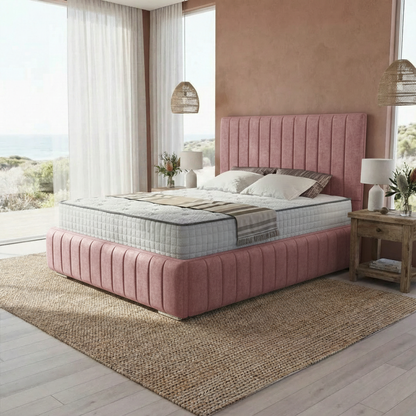 Venice Upholstered Ottoman Bed - Pink Plush Velvet