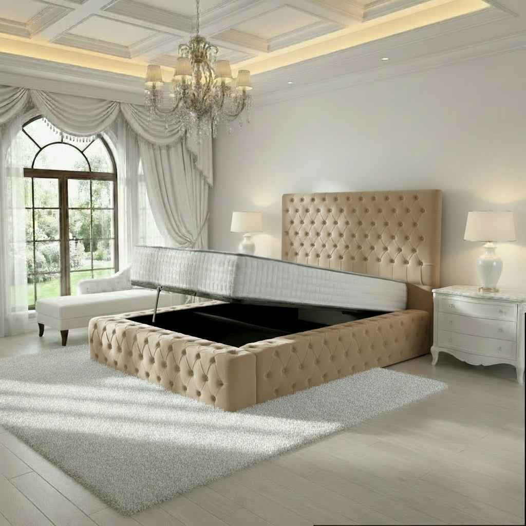 Diplomat Upholstered Ottoman Bed - Mink Plush Velvet