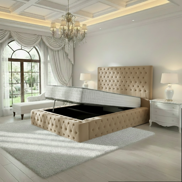 Diplomat Upholstered Ottoman Bed - Mink Plush Velvet