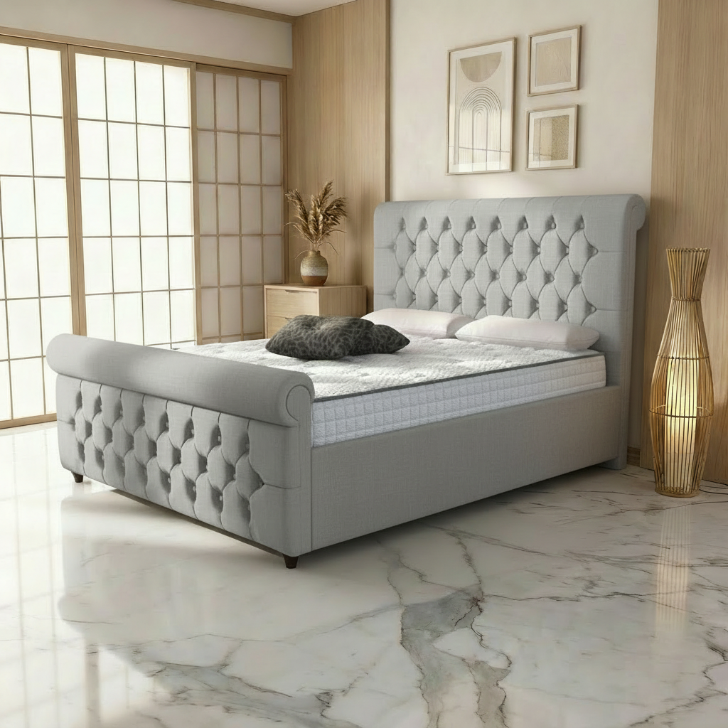 Perth Upholstered Ottoman Bed - Silver Linoso Naples