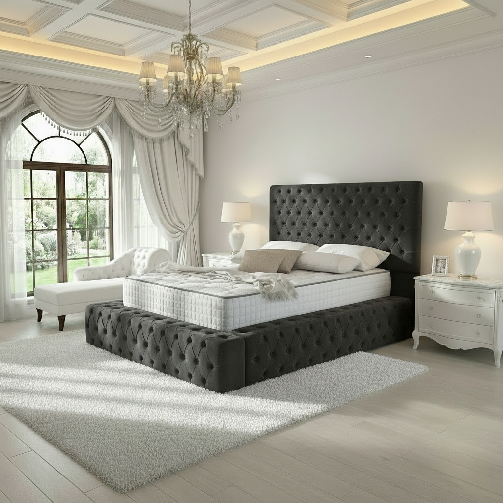 Diplomat Upholstered Ottoman Bed - Steel Plush Velvet
