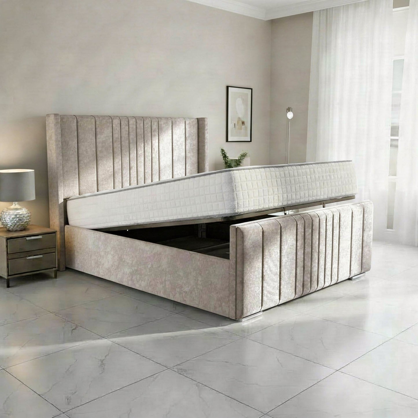 Oxford Upholstered Ottoman Bed - Seal Grey Naples