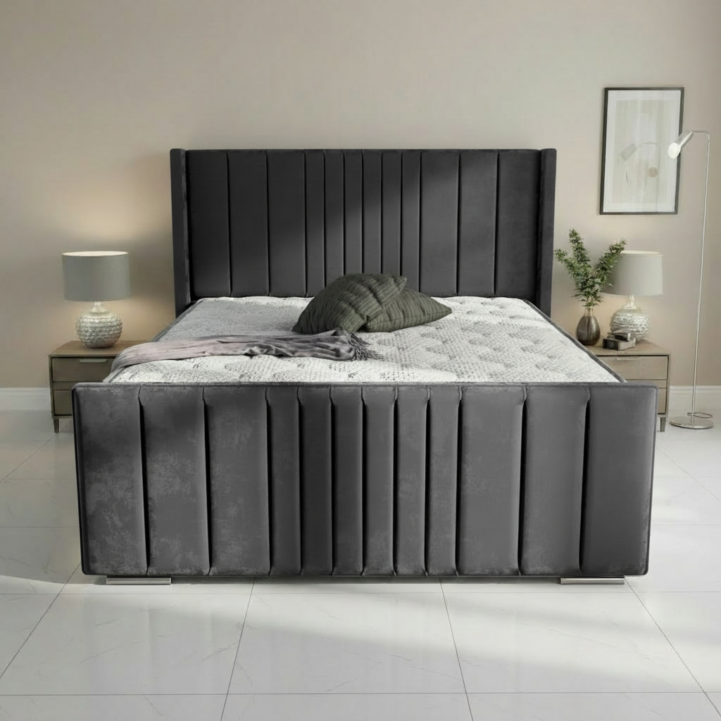 Oxford Upholstered Ottoman Bed - Steel Plush Velvet