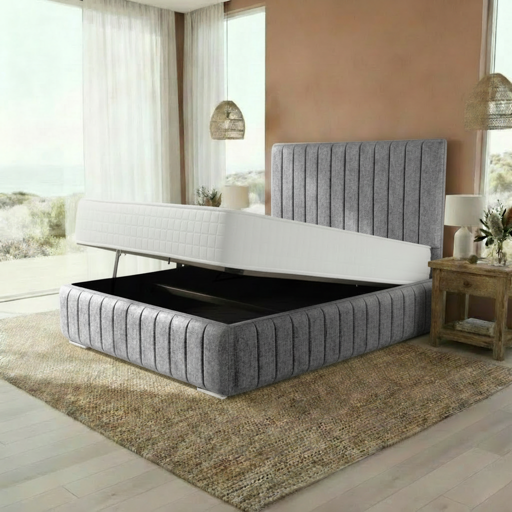 Venice Upholstered Ottoman Bed - Silver Chenille