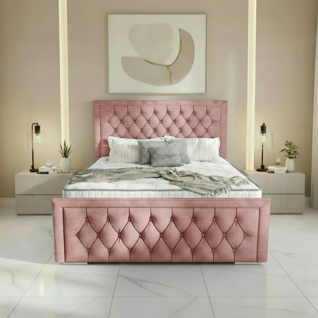 Barcelona Upholstered Ottoman Bed - Pink Coniston