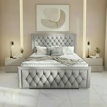 Barcelona Upholstered Ottoman Bed - Silver Linoso
