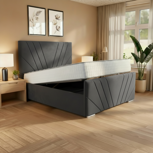 Bali Sunset Upholstered Ottoman Bed - Steel Plush Velvet