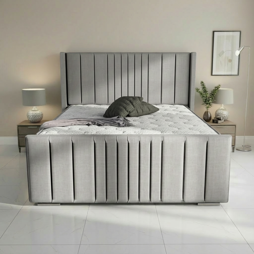 Oxford Upholstered Ottoman Bed - Silver Linoso