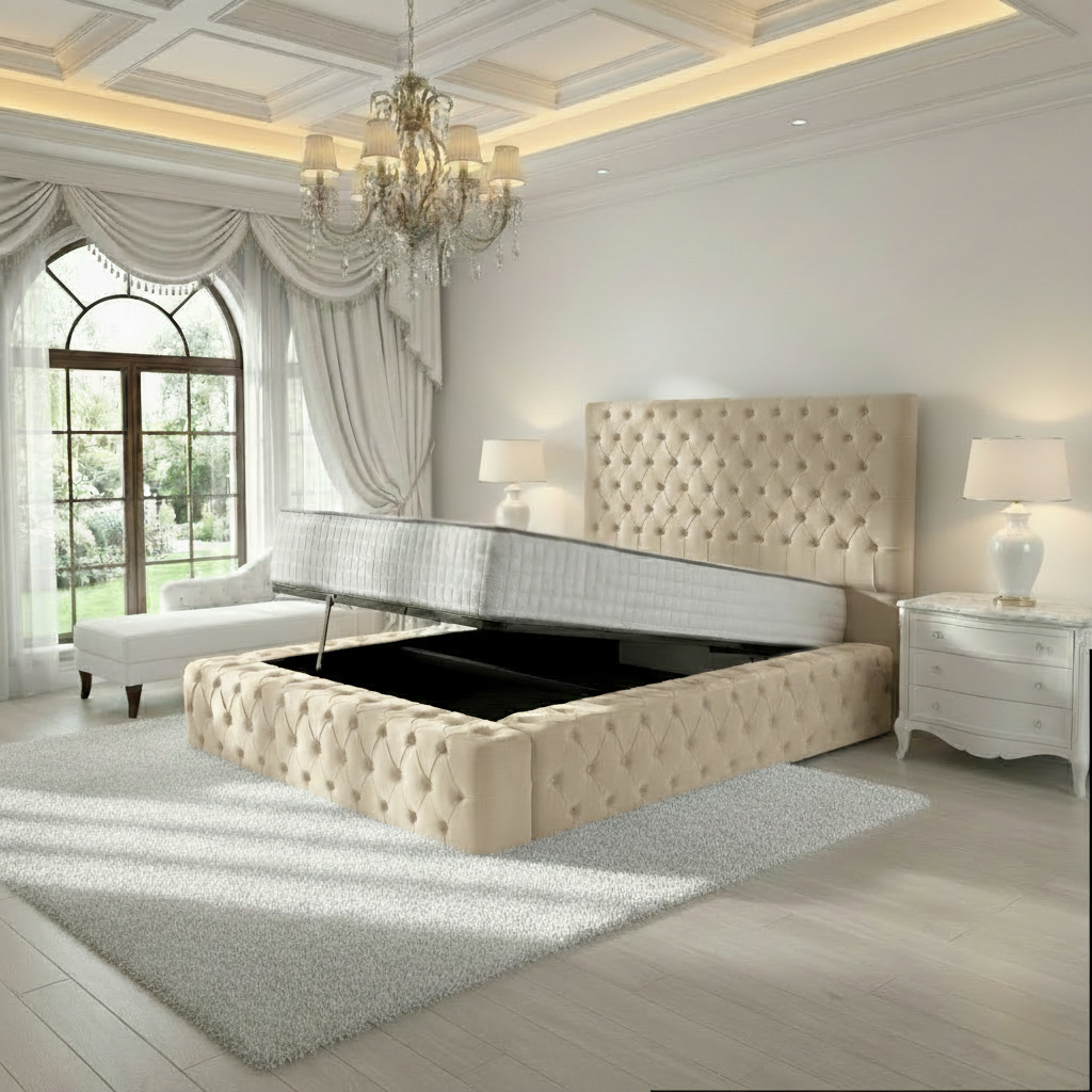 Ambassador Upholstered Ottoman Bed - Almond Coniston