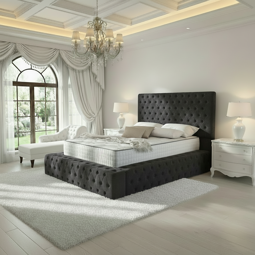 Ambassador Upholstered Ottoman Bed - Black Chenille