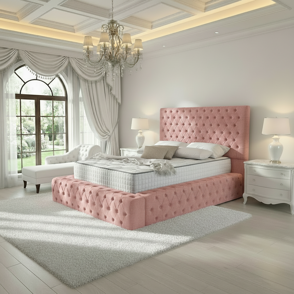 Diplomat Upholstered Ottoman Bed - Pink Coniston