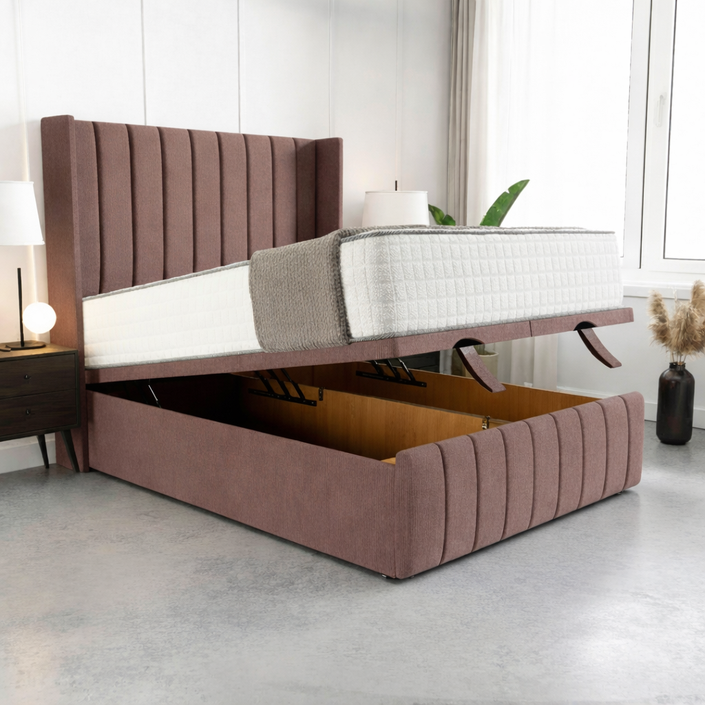 Luna Wingback Ottoman Divan Bed - Mauve Naples