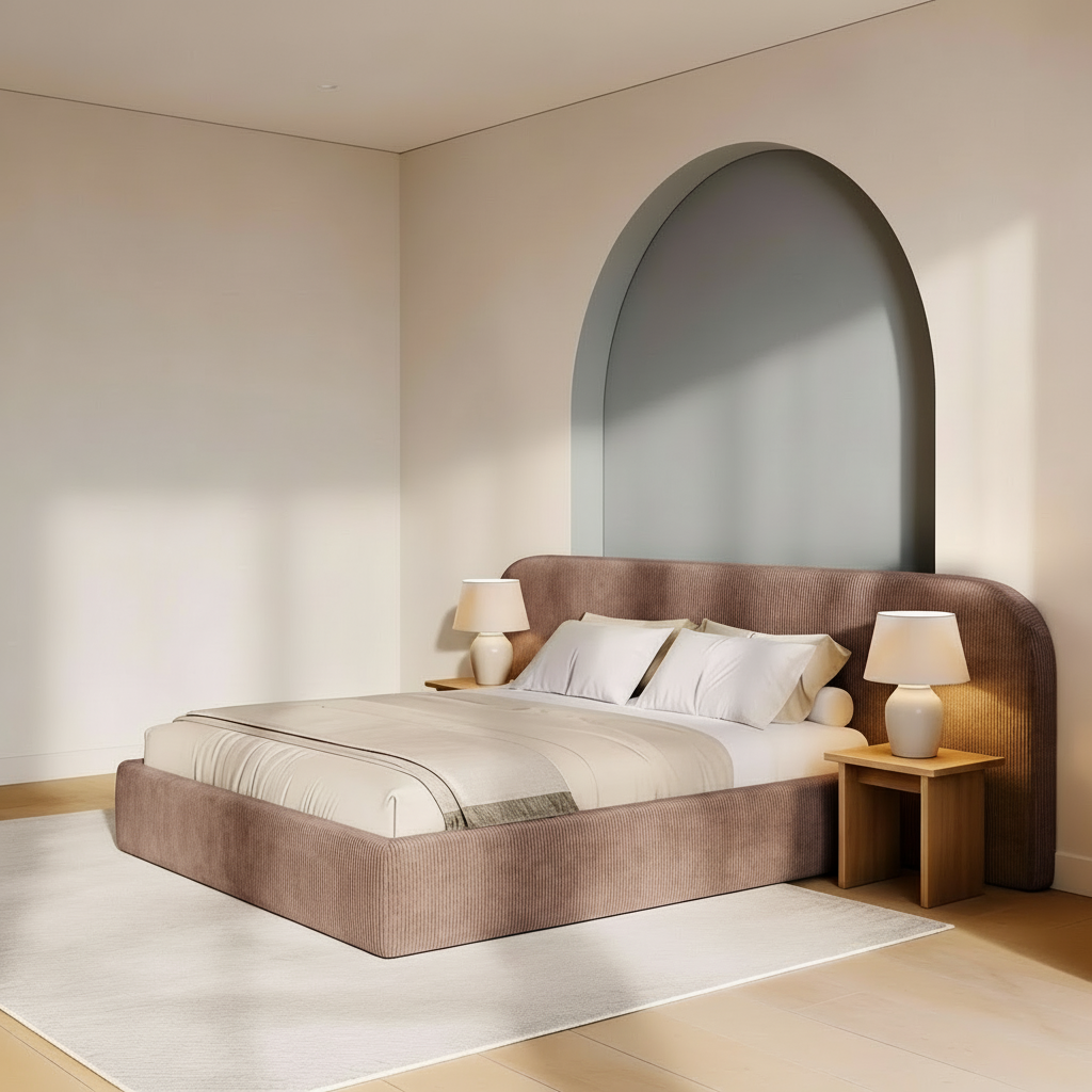 Egerie Curved Teddy Ivory Bed Mauve Naples