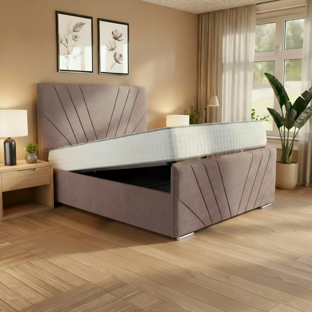 Bali Sunset Upholstered Ottoman Bed – Mauve Naples
