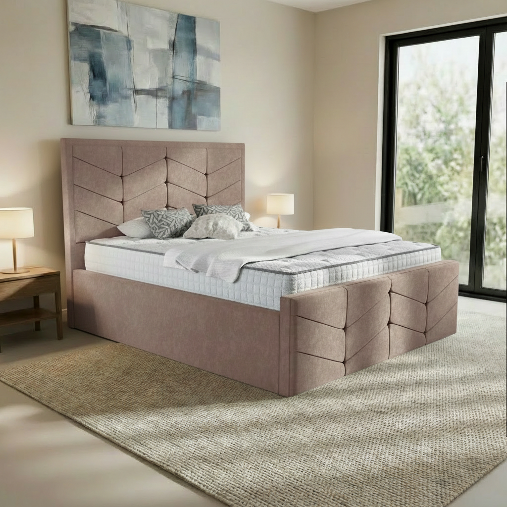 York Upholstered Ottoman Bed - Mauve Naples
