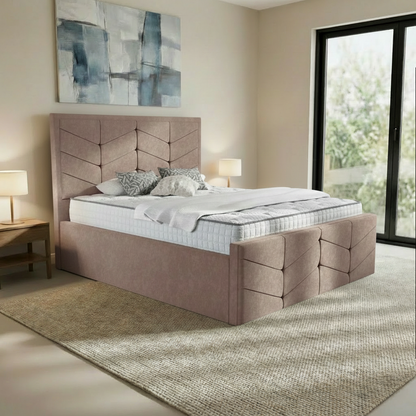 York Upholstered Ottoman Bed - Mauve Naples