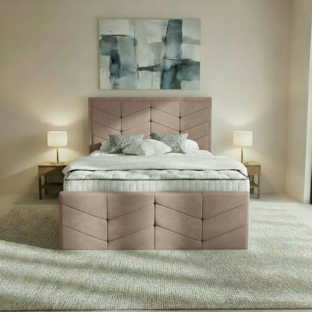 York Upholstered Ottoman Bed - Mauve Naples