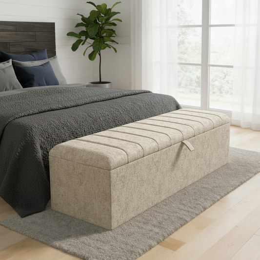 Lisbon Ottoman Storage Box - Cream Chenille - Image 1