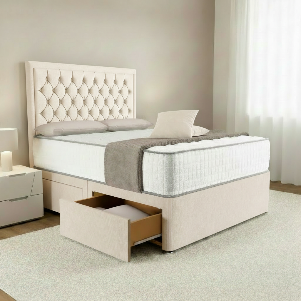 Seville Chesterfield Divan Bed - Cream Naples