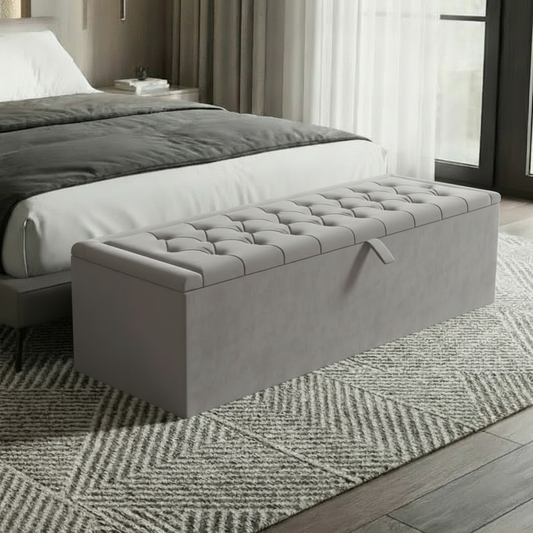 Madrid Ottoman Storage Box Side Angle- Silver Plush Velvet