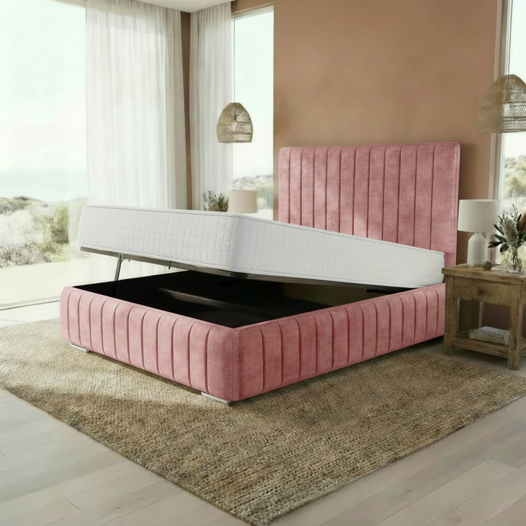 Venice Upholstered Ottoman Bed - Pink Coniston