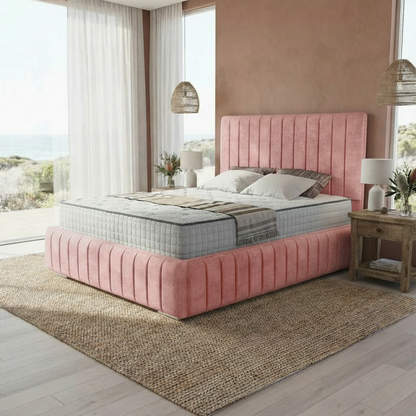 Venice Upholstered Ottoman Bed- Pink Coniston