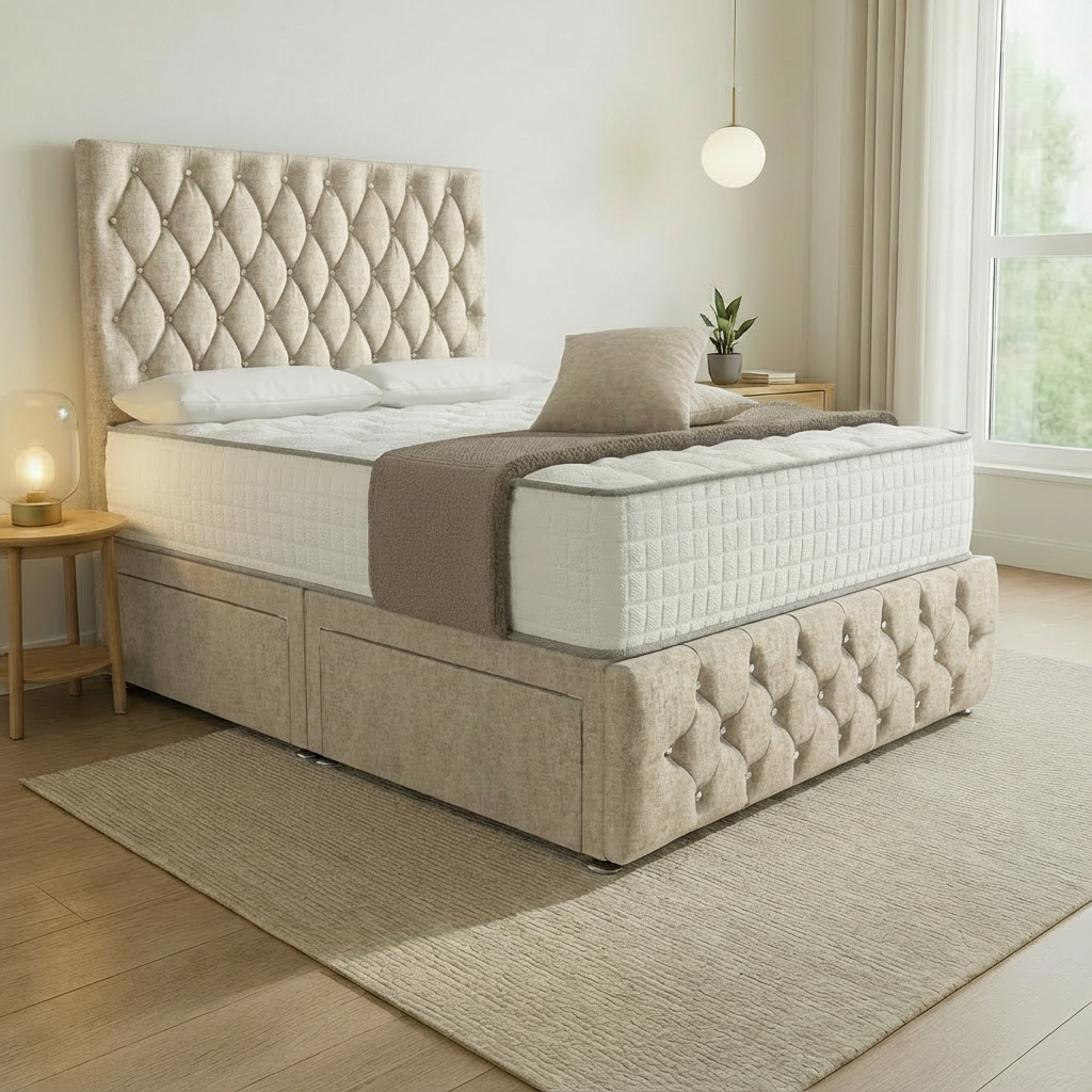 Moscow Divan Bed Cream Chenille