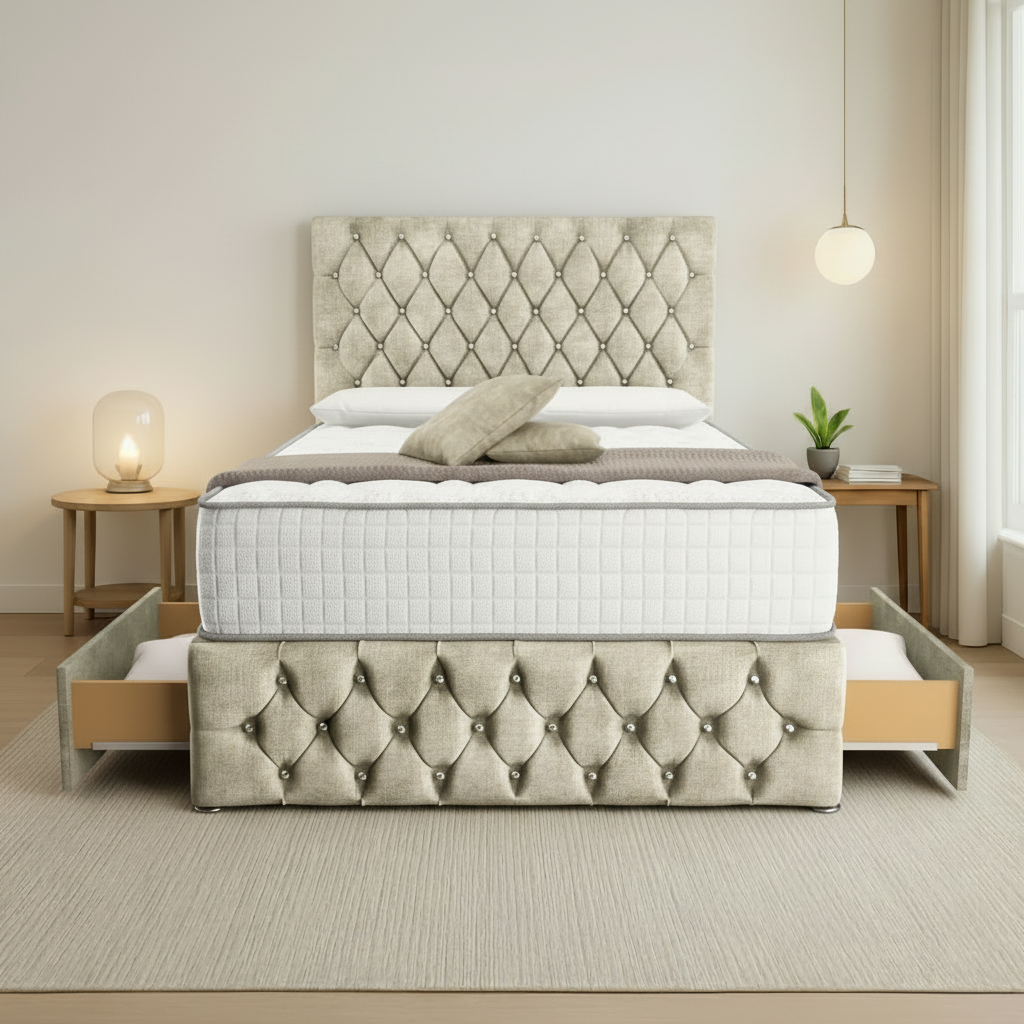 Moscow Divan Bed Front Angle - Almond Coniston