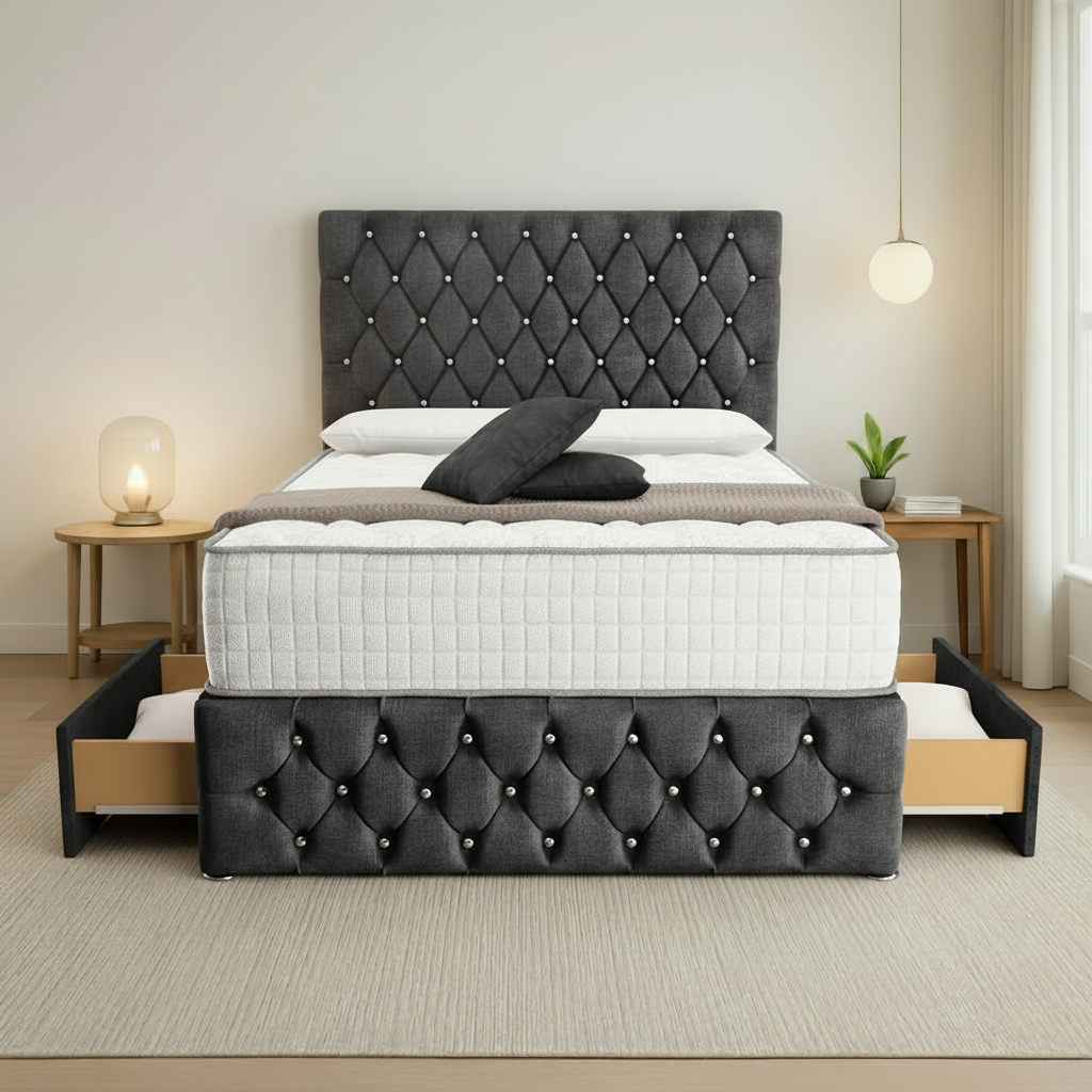 Moscow Divan Bed Front Angle - Charcoal Coniston