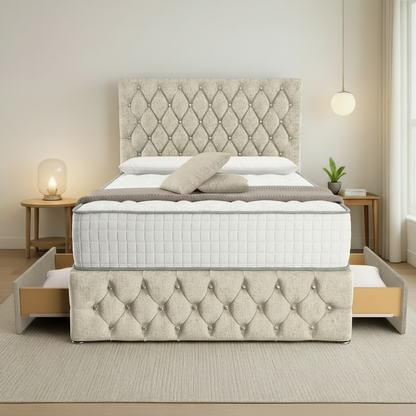 Moscow Divan Bed Front Angle - Cream Chenille