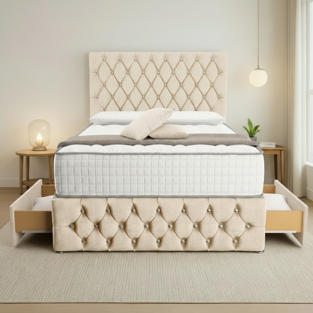 Moscow Divan Bed Front Angle - Cream Naples