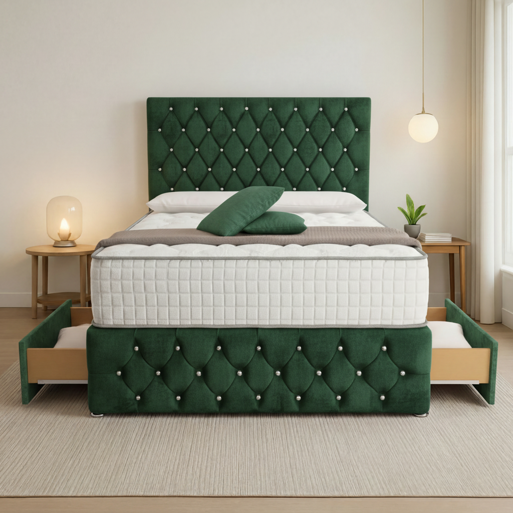Moscow Divan Bed Front Angle - Emerald Coniston