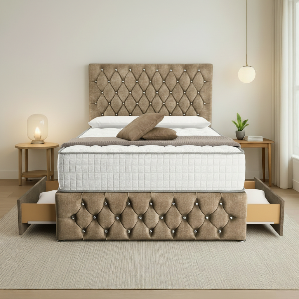 Moscow Divan Bed Front Angle - Mink Coniston
