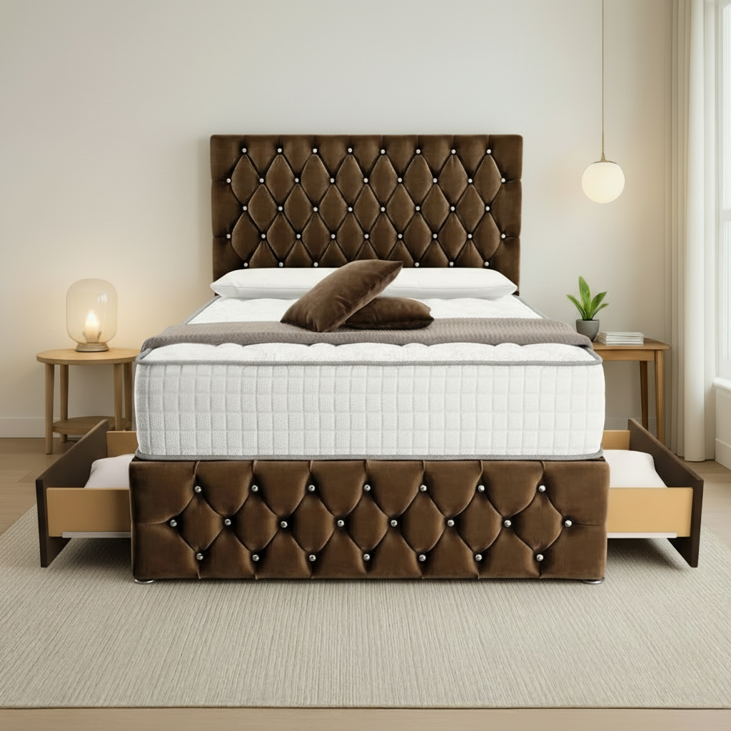 Moscow Divan Bed Front Angle - Mocca Plush Velvet