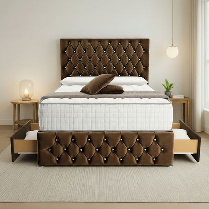 Moscow Divan Bed Front Angle - Mocca Plush Velvet