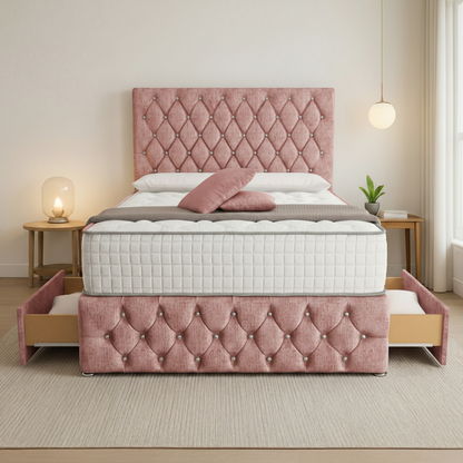 Moscow Divan Bed Front Angle - Pink Coniston