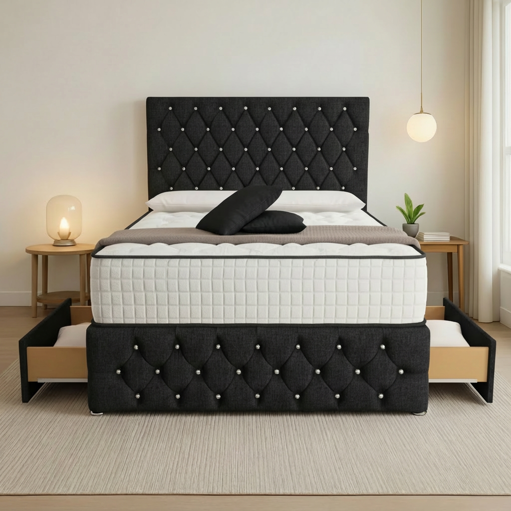 Moscow Divan Bed Front Angle Charcoal Chenille(1)