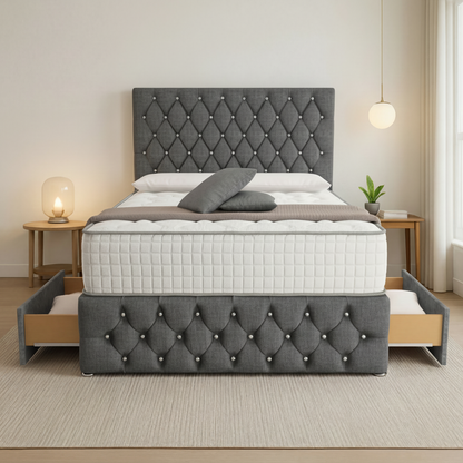 Moscow Divan Bed Front Angle Charcoal Chenille