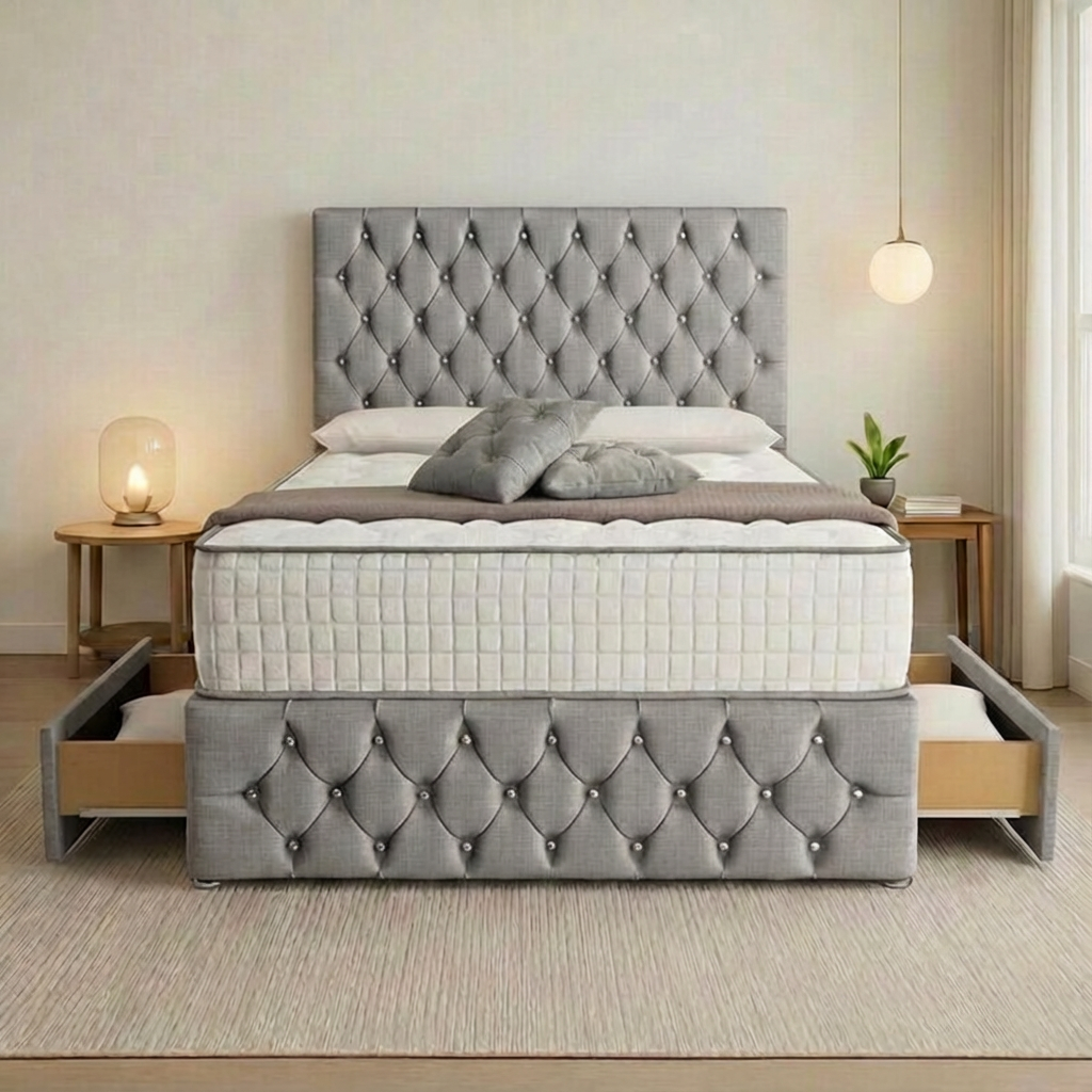 Moscow Divan Bed Front Angle  silver linoso