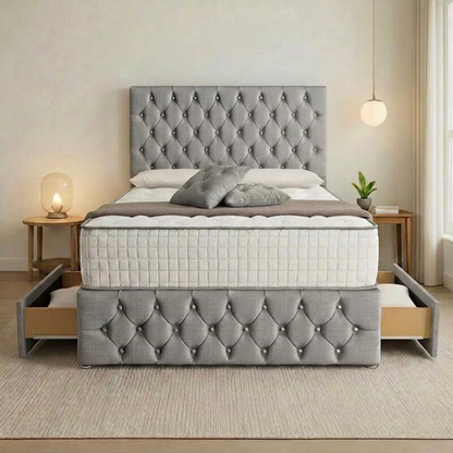 Moscow Divan Bed Front Angle  silver linoso