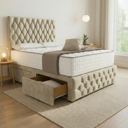 Moscow Divan Bed Side Angle- Almond Coniston