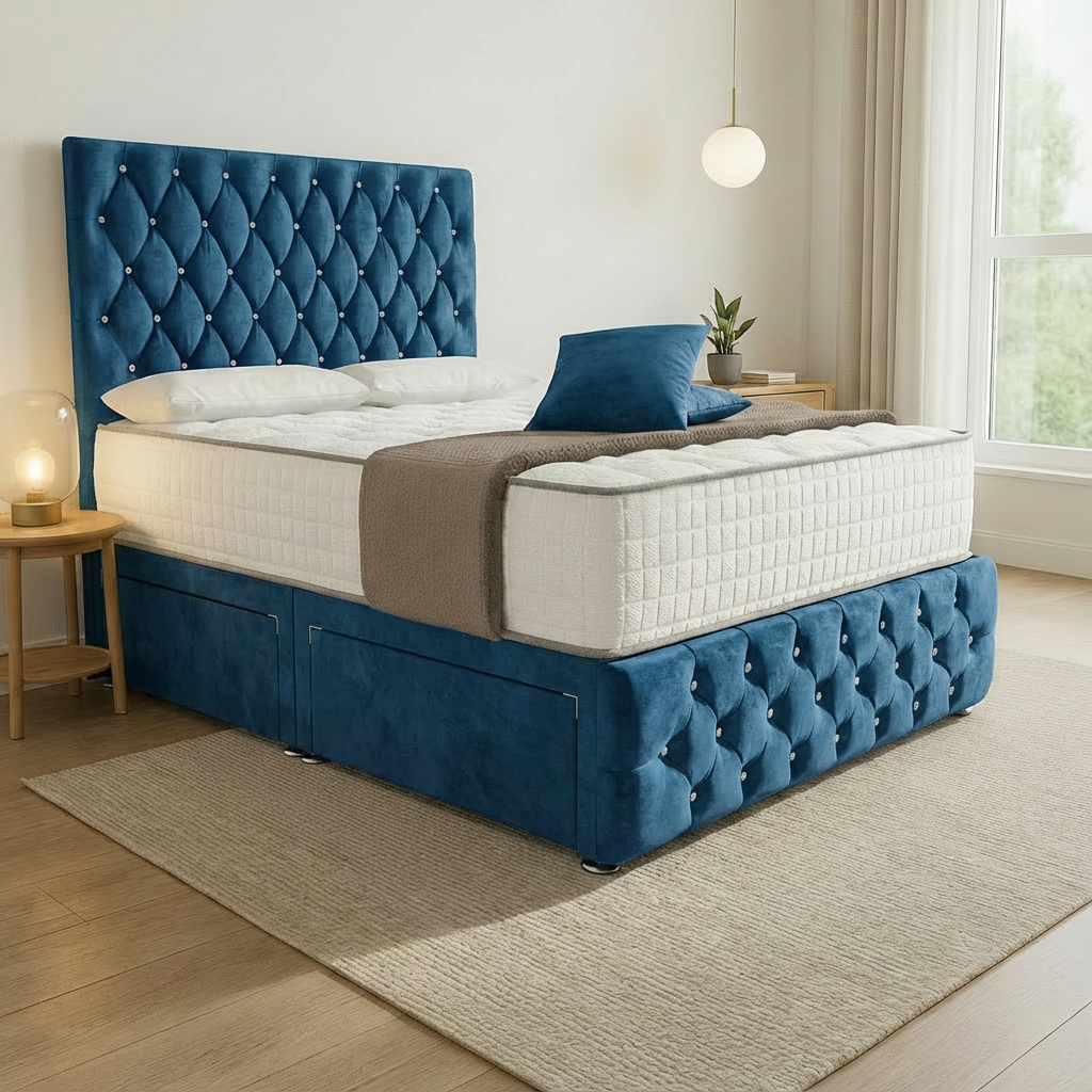 Moscow Divan Bed Side Angle - Blue Coniston