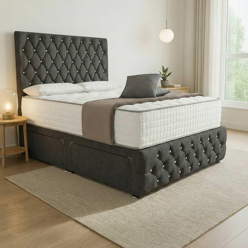 Moscow Divan Bed Side Angle - Charcoal Coniston