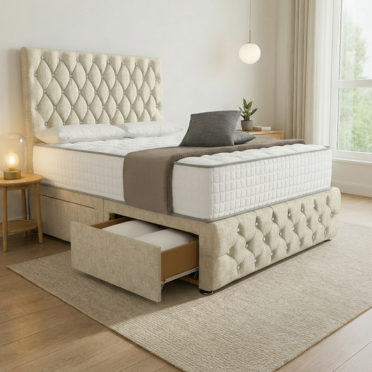 Moscow Divan Bed Side Angle - Cream Chenille