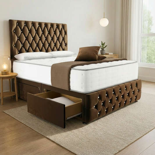 Moscow Divan Bed Side Angle - Mocca Plush Velvet