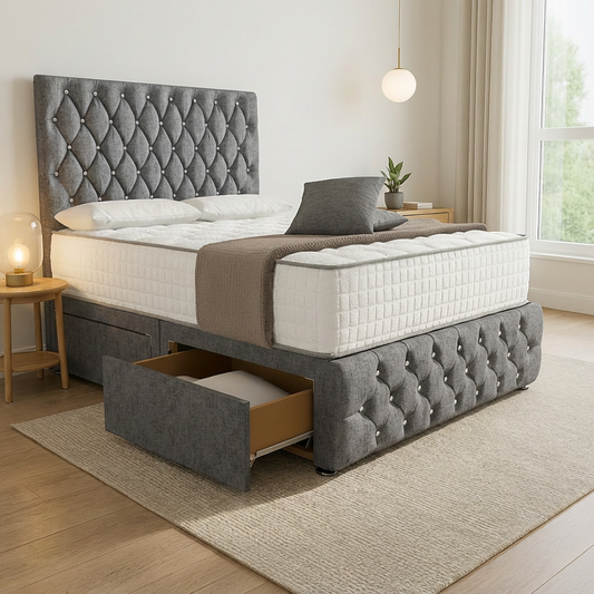Moscow Divan Bed Side Angle  - Silver Chenille