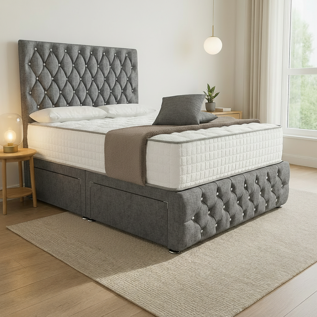 Moscow Divan Bed Side Angle - Silver Chenille