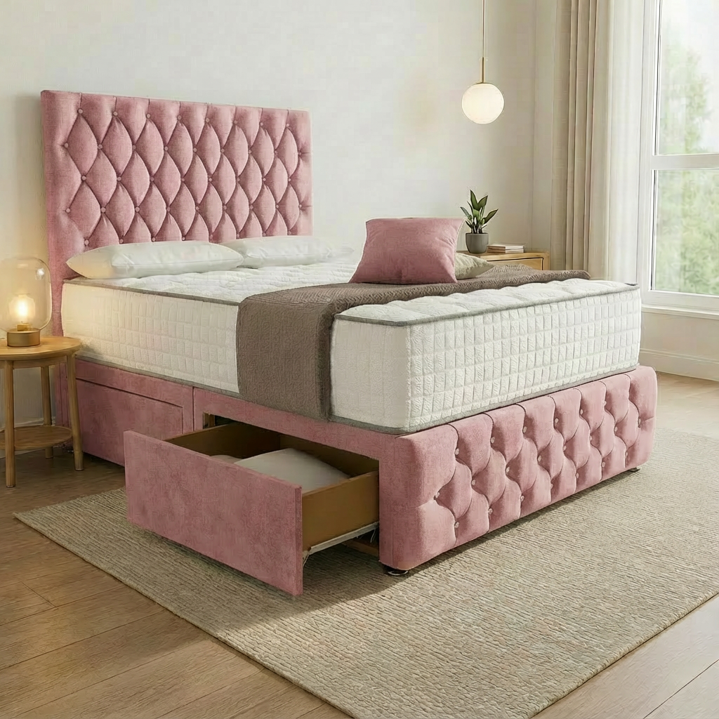Moscow Divan Bed Side Angle Pink Coniston