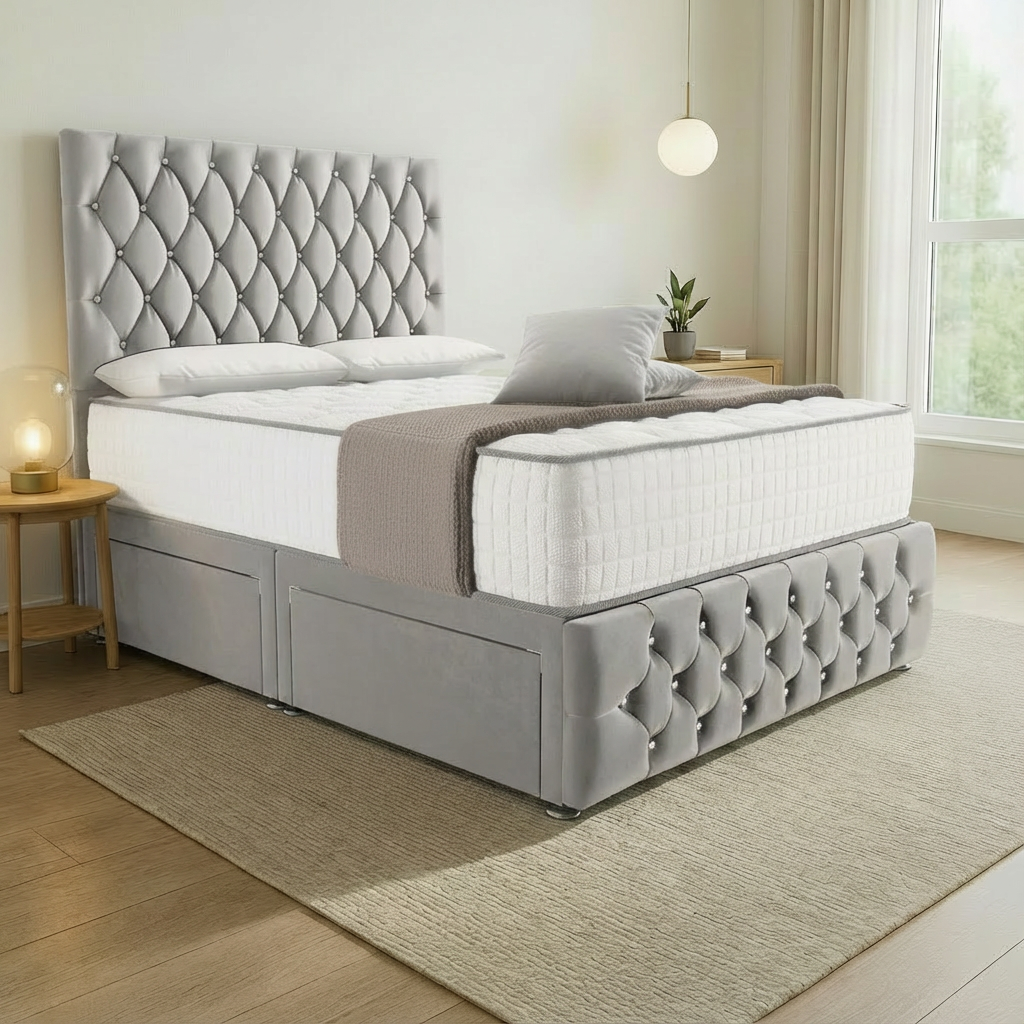 Moscow Divan Bed Silver Plush Velvet