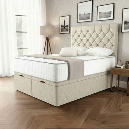 Granada Chesterfield Ottoman Divan Bed - Cream Chenille